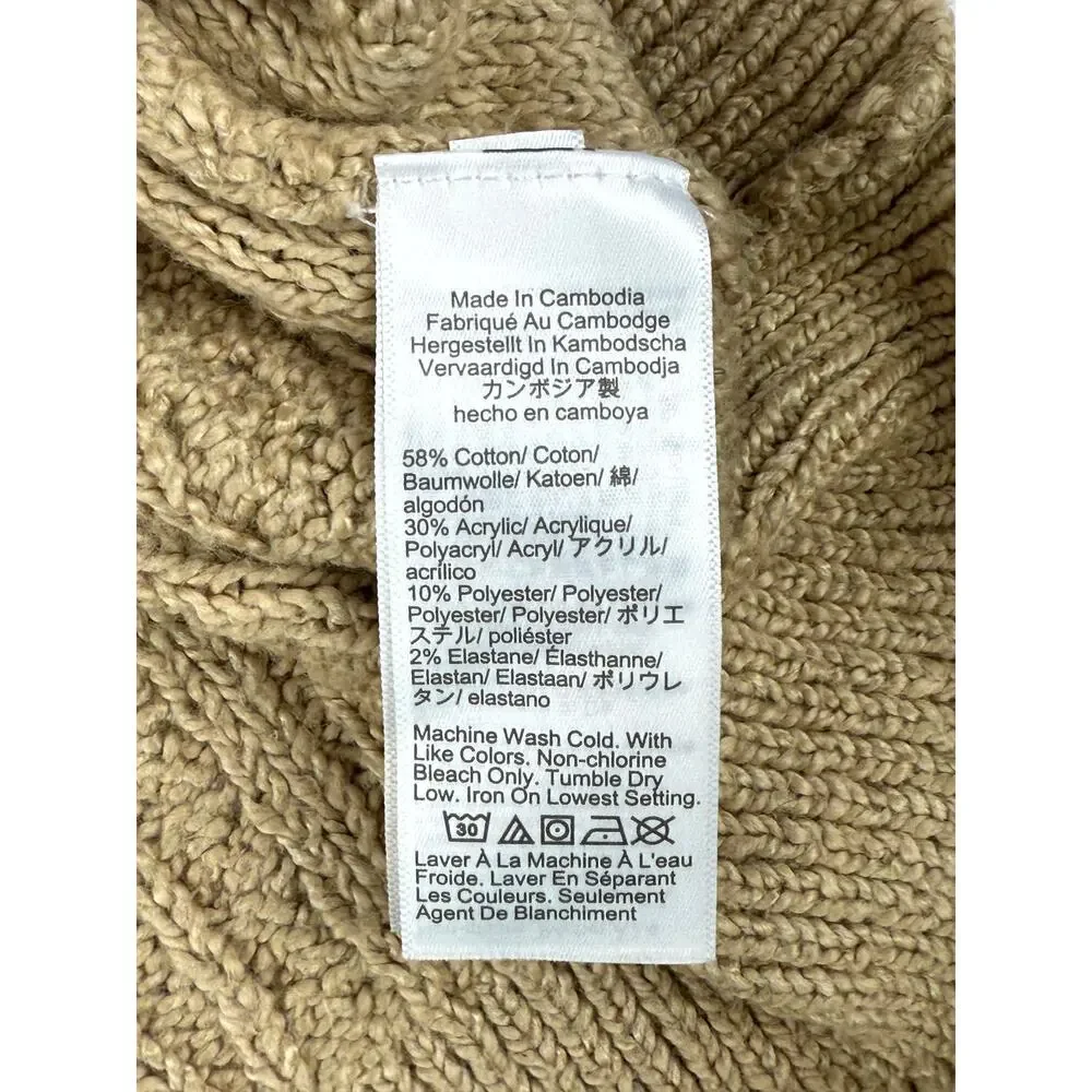 J. Crew Women’s Mock neck Cable Knit Sweater Cotton Blend Cashew Size M